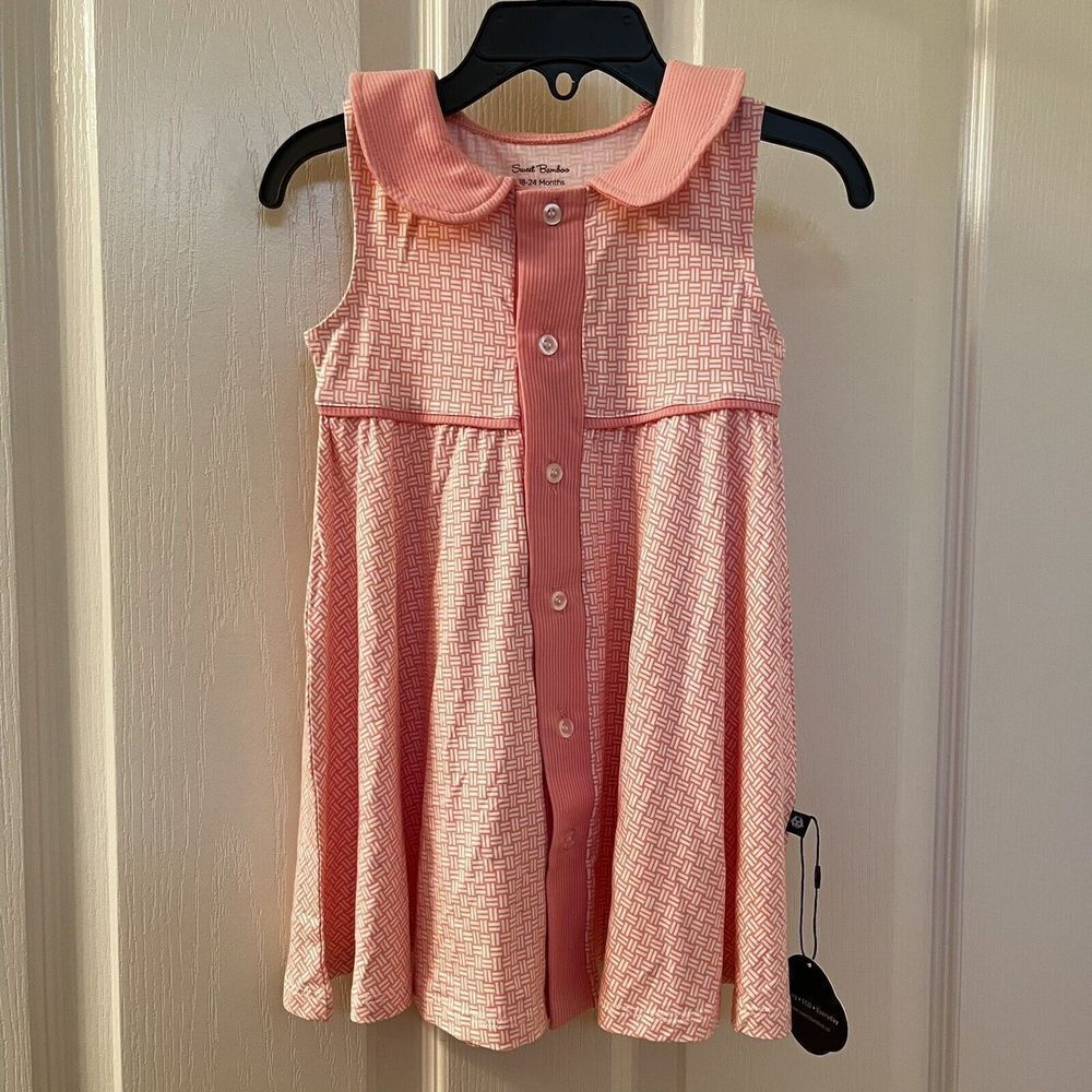 Sweet Bamboo Pink Basketweave Collared Swing Dress Girls Size 18-24 Months NWT